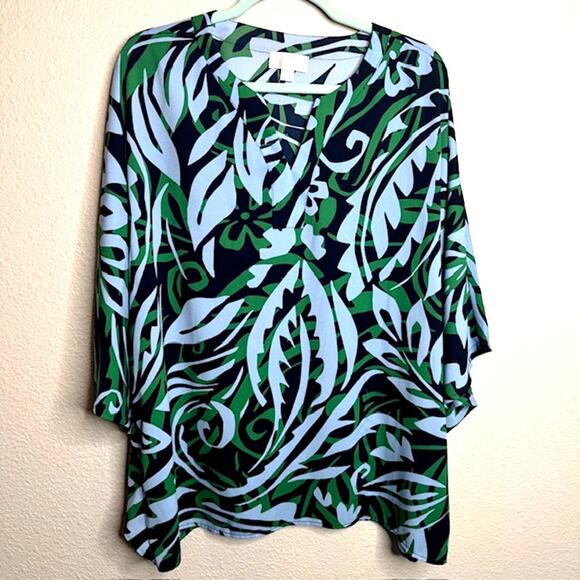 Belle by Kim Gravel Sz Large Twilight Flirty Floral Split Neck Poncho - Picture 1 of 11